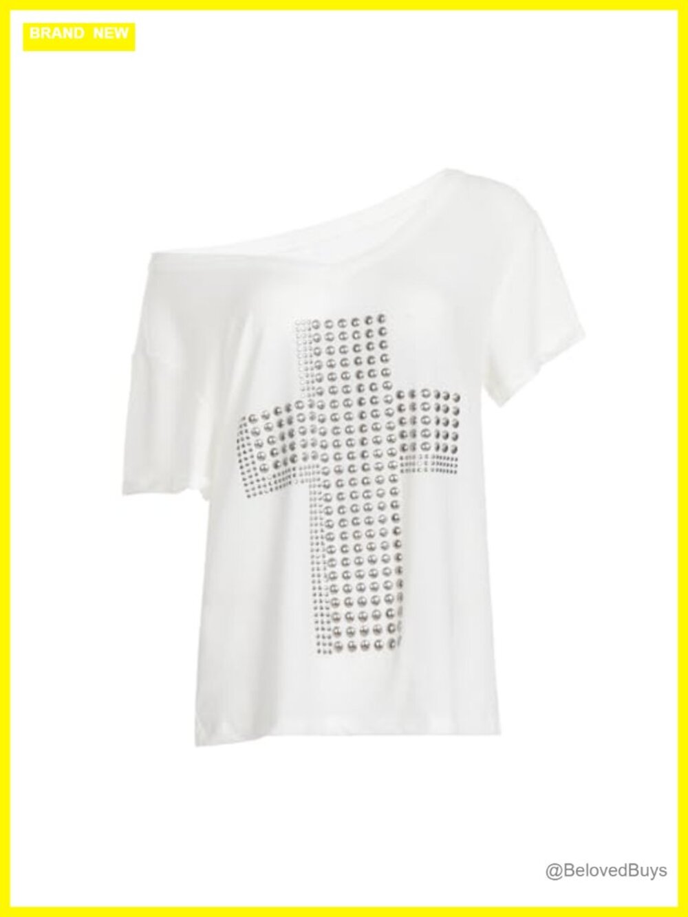 Women's Punk Goth Cross Graphic Off Shoulder Y2K Vintage T-Shirt Top